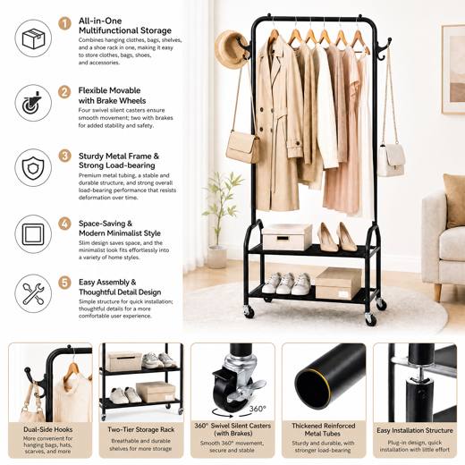 Rolling Clothes Rack with Shelves — My Store